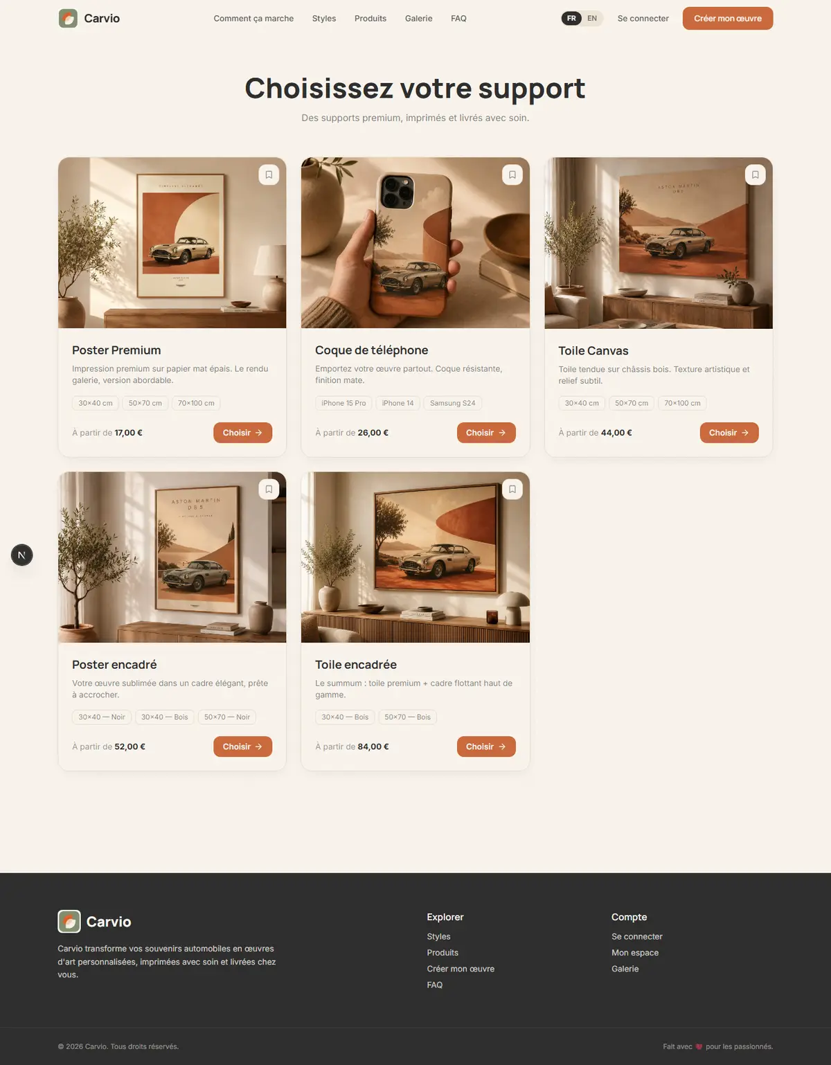 Carvio — produits (desktop)