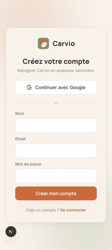 Carvio — signup (mobile)
