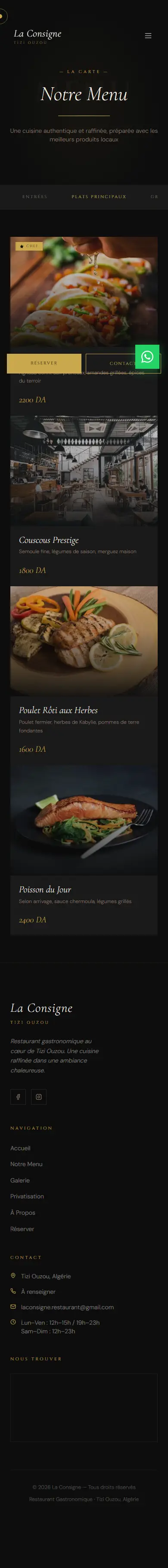 La Consigne — menu (mobile)