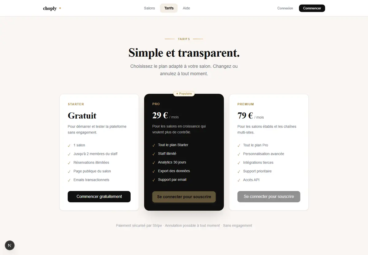 CHOPLY — pricing (desktop)