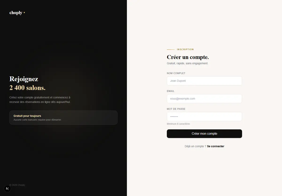 CHOPLY — register (desktop)