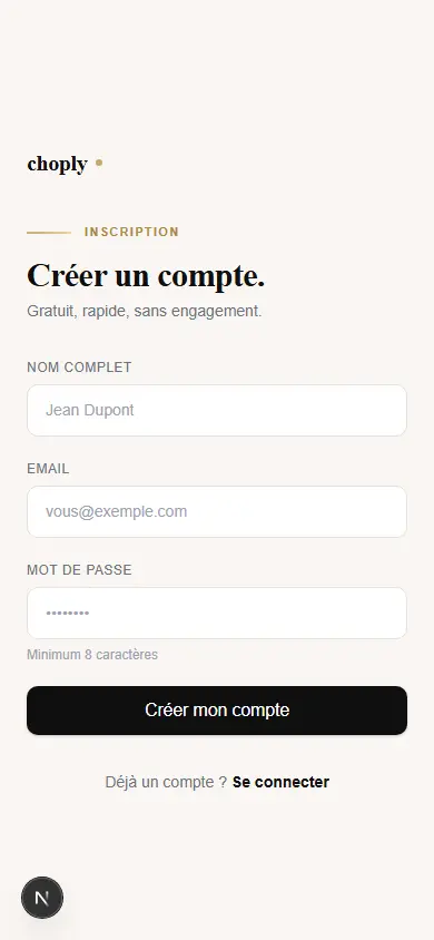 CHOPLY — register (mobile)